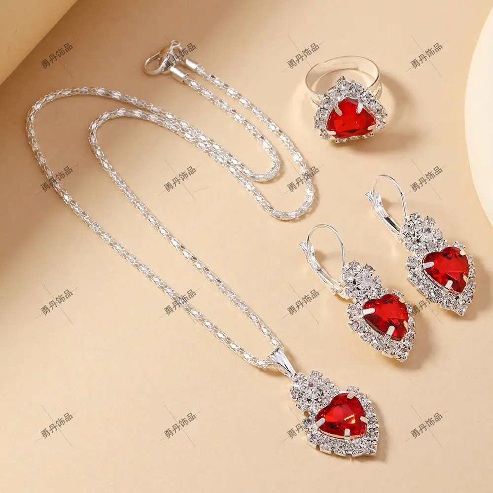 Heart Shaped 3-Piece Jewelry Set with Diamonds — feature 7