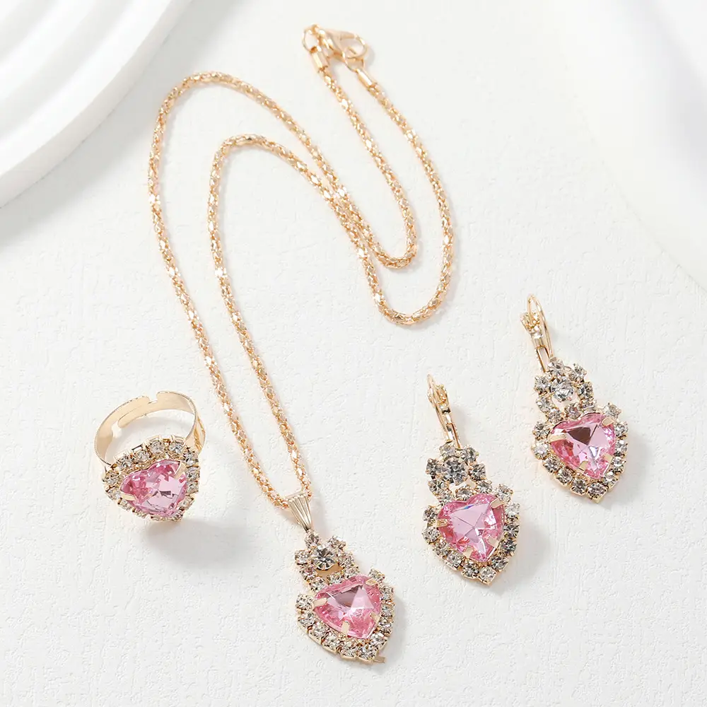 Heart Shaped 3-Piece Jewelry Set with Diamonds - Image 16