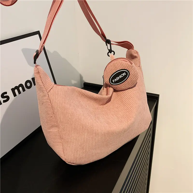 Pink Knitted Shoulder Bag Large Capacity Korean Style - Image 8