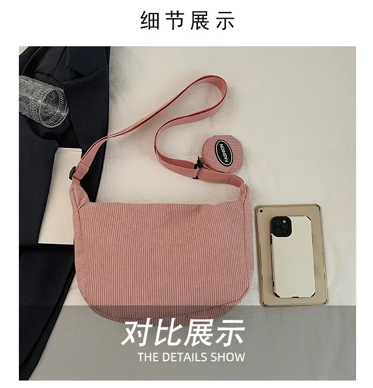 Pink Knitted Shoulder Bag Large Capacity Korean Style — feature 5