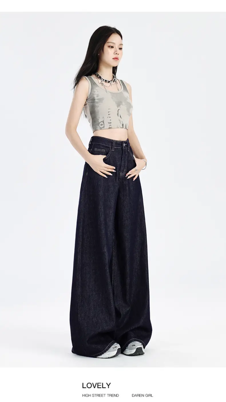 Women Dark Blue Wide Leg Jeans Summer High Waist Loose Fit — feature 19