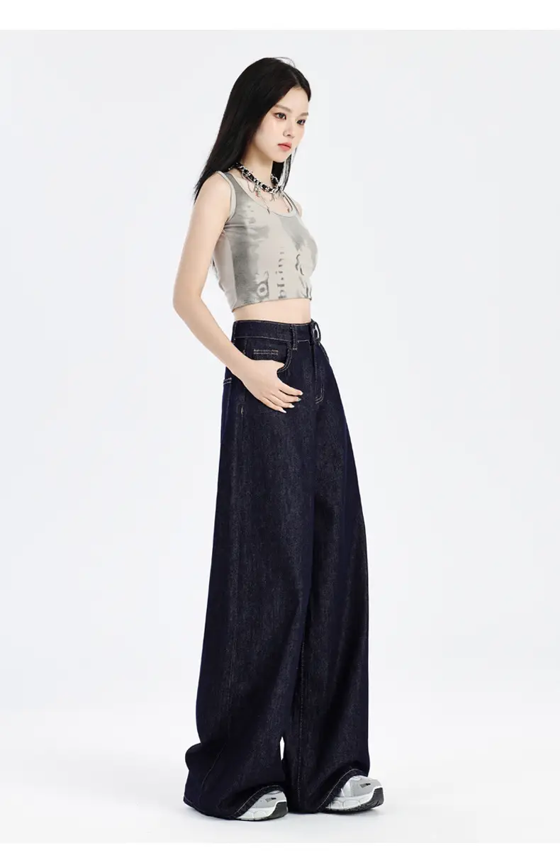 Women Dark Blue Wide Leg Jeans Summer High Waist Loose Fit — feature 20