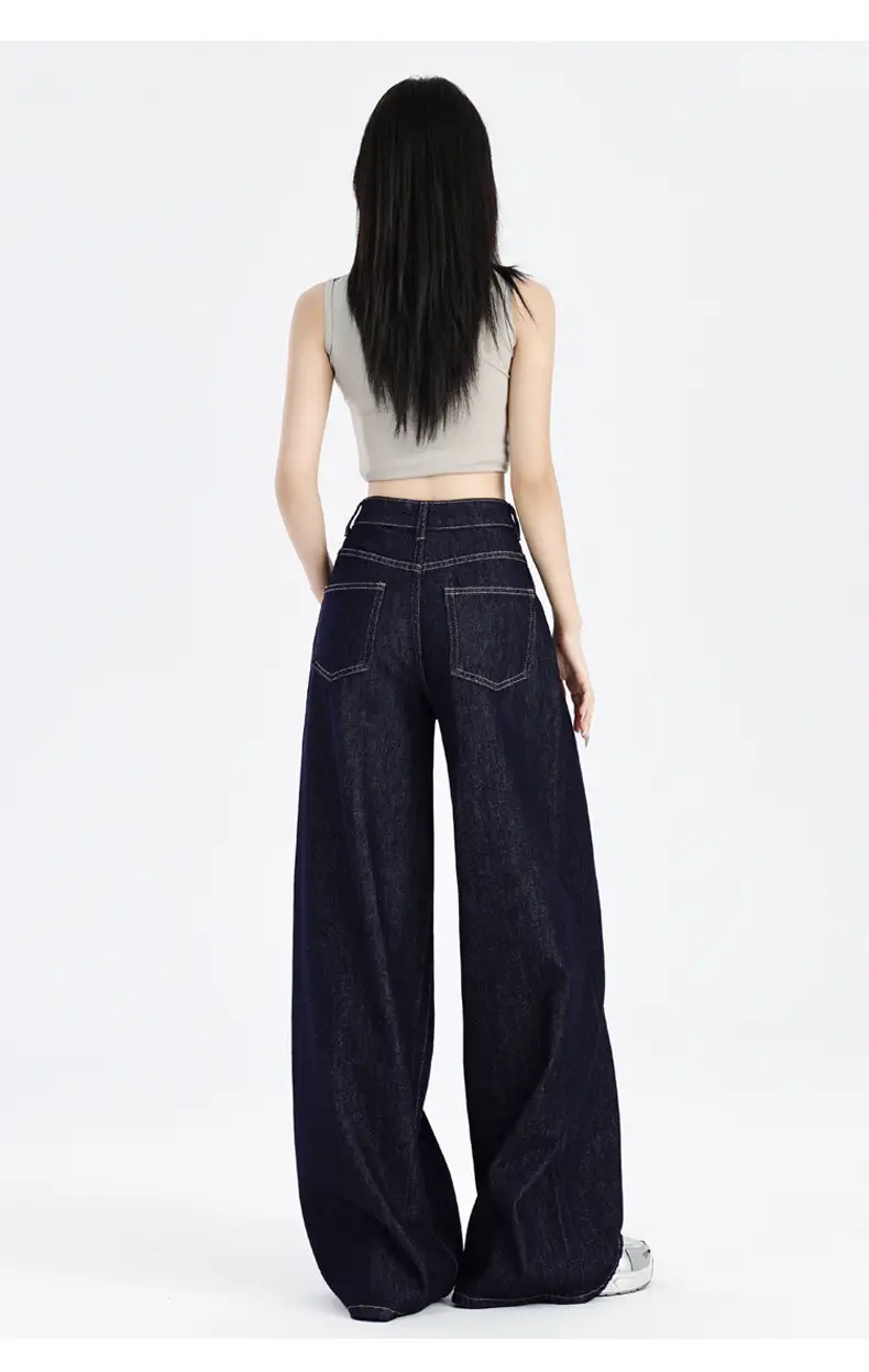 Women Dark Blue Wide Leg Jeans Summer High Waist Loose Fit — feature 25