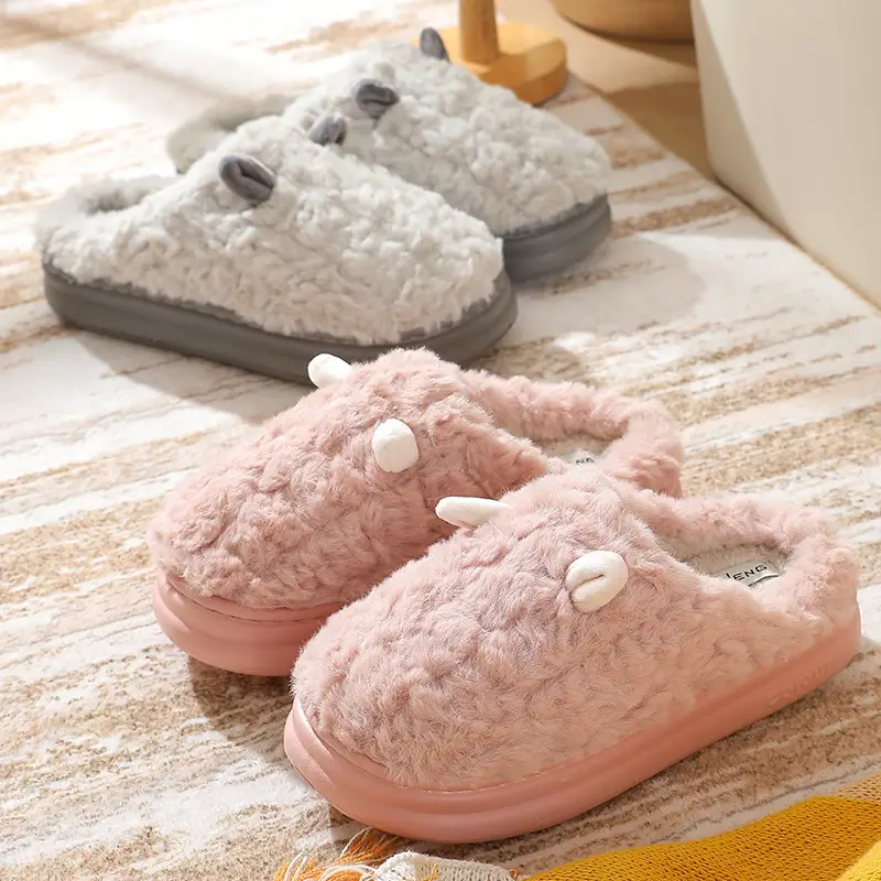 New Cartoon Cotton Slippers for Women Autumn and Winter Wholesale Home Baotou Couple Home Warm Non-slip Plush Cotton Slippers for Men