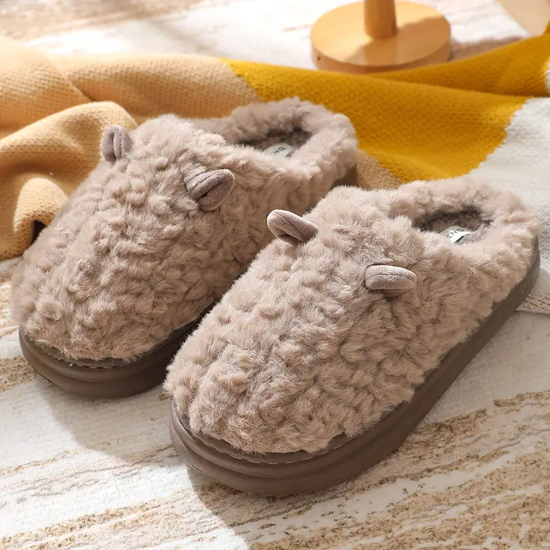 New Cartoon Cotton Slippers for Women Autumn and Winter Wholesale Home Baotou Couple Home Warm Non-slip Plush Cotton Slippers for Men