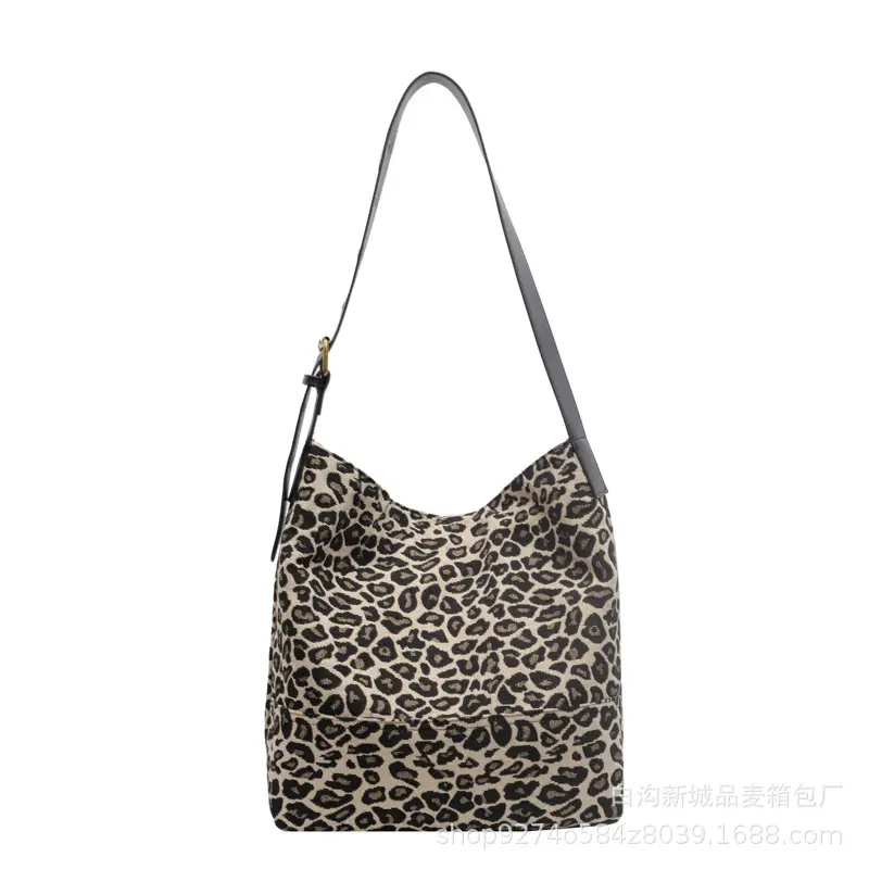 Leopard Print Large Canvas Shoulder Bag for Women - Image 6