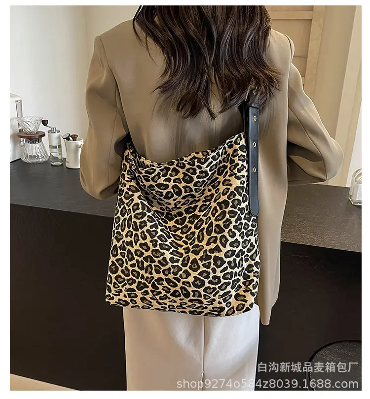 Leopard Print Large Canvas Shoulder Bag for Women — feature 1