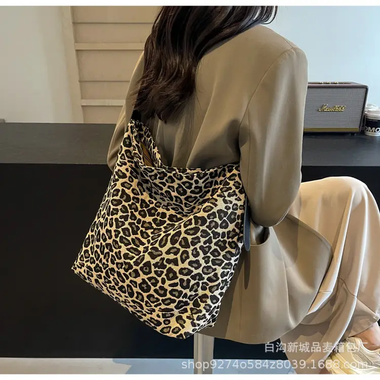 Leopard Print Large Canvas Shoulder Bag for Women — feature 12