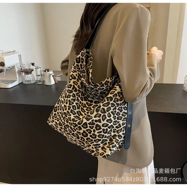 Leopard Print Large Canvas Shoulder Bag for Women — feature 13