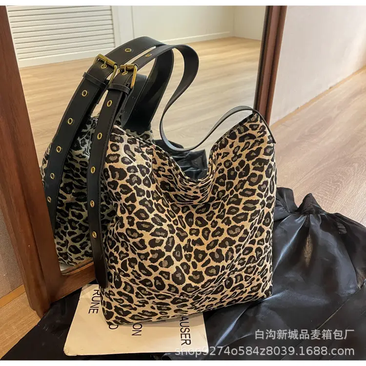 Leopard Print Large Canvas Shoulder Bag for Women — feature 15