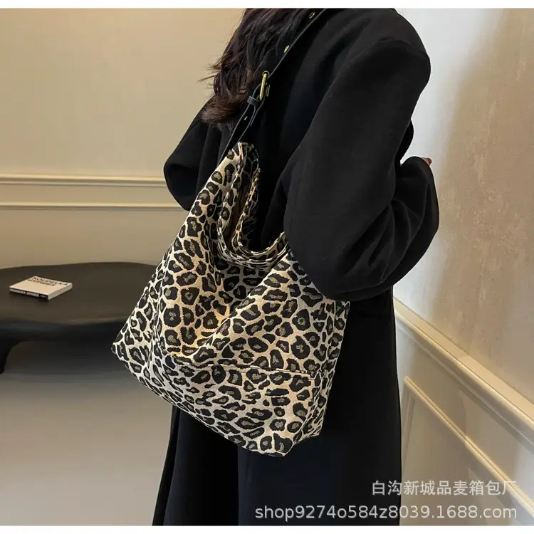 Leopard Print Large Canvas Shoulder Bag for Women — feature 19