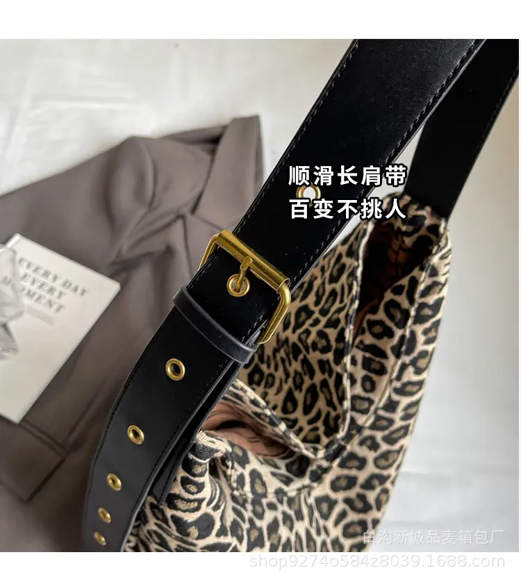 Leopard Print Large Canvas Shoulder Bag for Women — feature 3