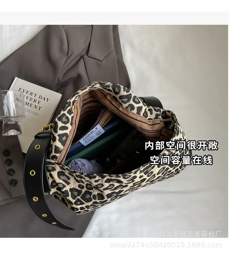 Leopard Print Large Canvas Shoulder Bag for Women — feature 7