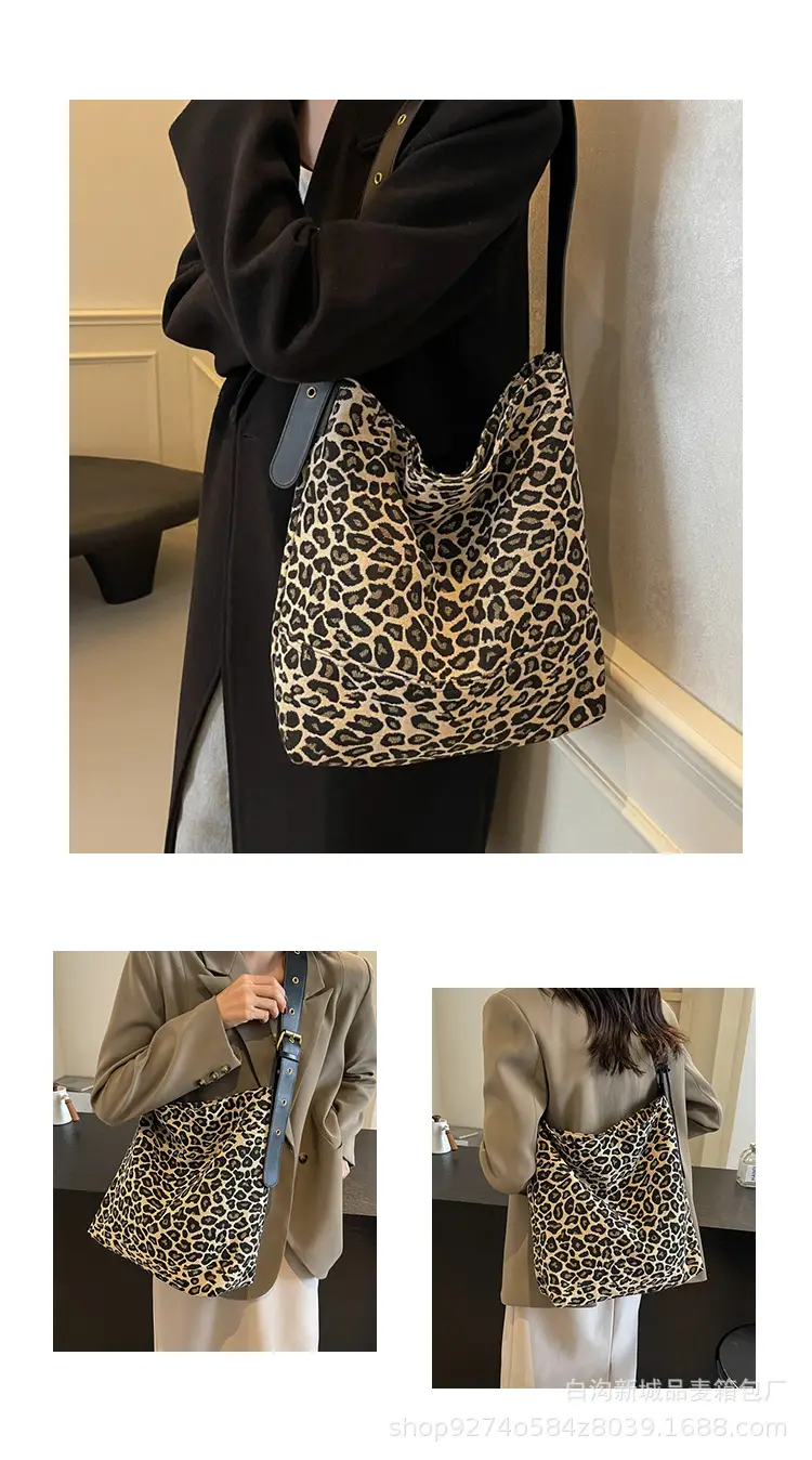 Leopard Print Large Canvas Shoulder Bag for Women — feature 9