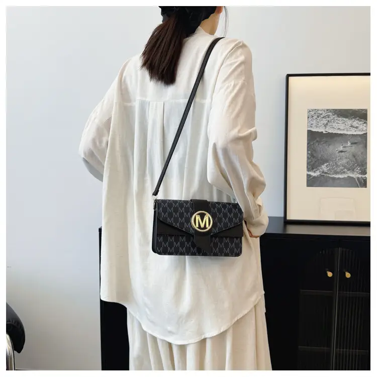 Women's Printed Letter Square Bag Brown M Logo - Image 7