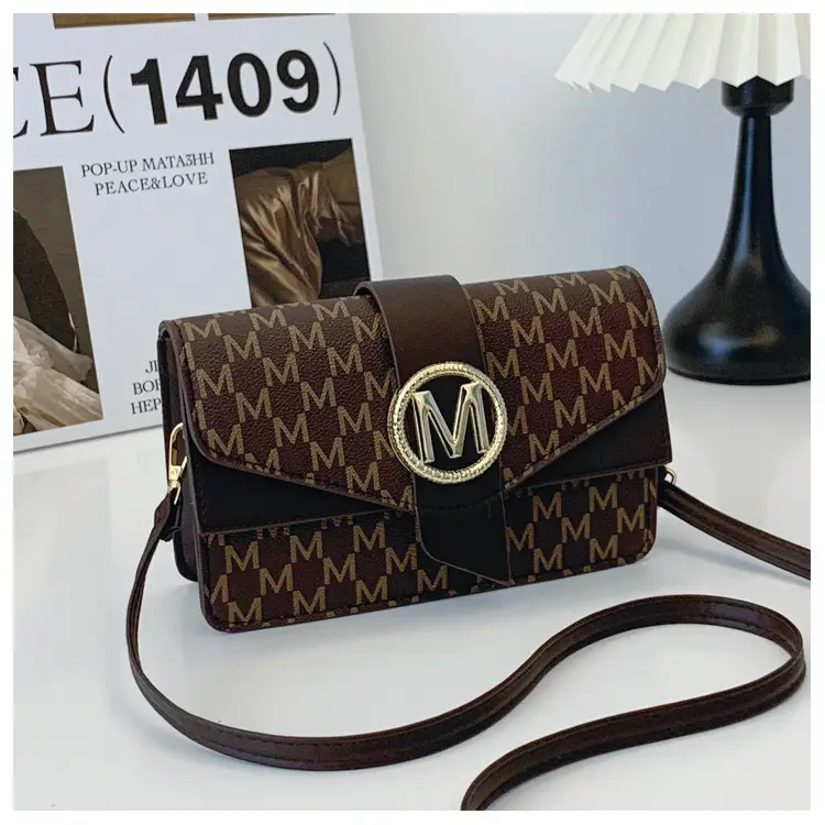 Women's Printed Letter Square Bag Brown M Logo - Image 4