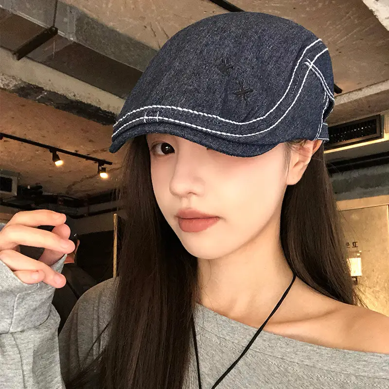 Women Retro Denim Forward Hat 2024 Casual British Duck Tongue - Image 3
