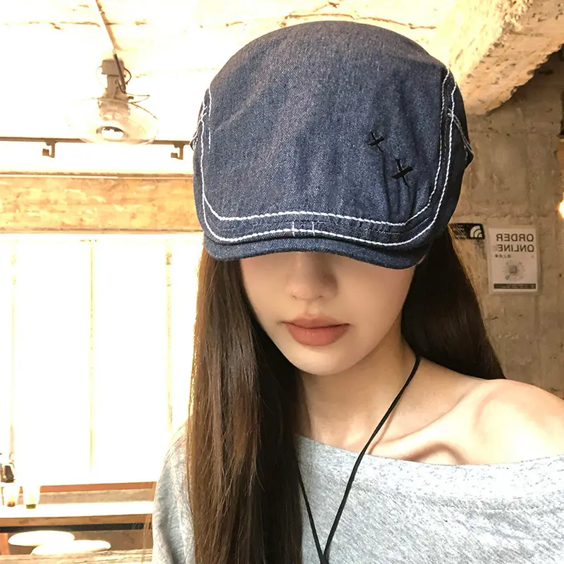 Women Retro Denim Forward Hat 2024 Casual British Duck Tongue - Image 4