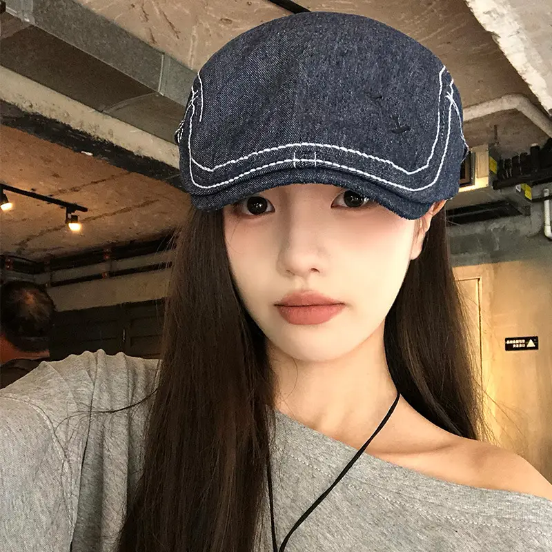 Women Retro Denim Forward Hat 2024 Casual British Duck Tongue - Image 5