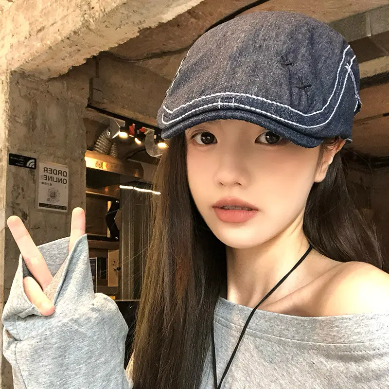 Women Retro Denim Forward Hat 2024 Casual British Duck Tongue - Image 6