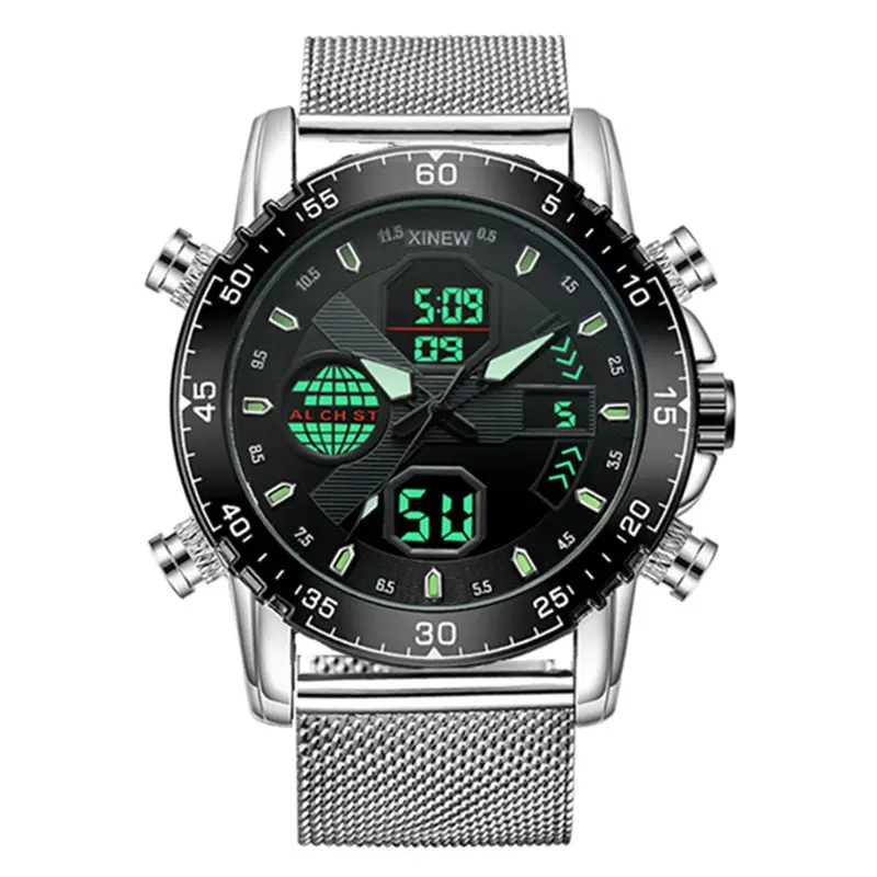 Men's Digital Sports Watch with Black Mesh Band - Image 2
