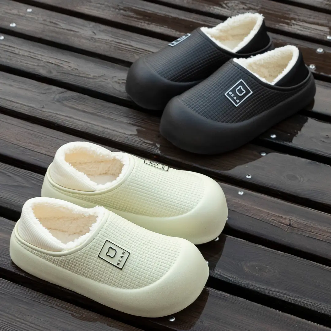 fleece-lined Waterproof Cotton Slippers Women's Home Thick-soled Moon Shoes Autumn and Winter Indoor Household Couple's Moon Bag Heel Cotton Shoes for Men