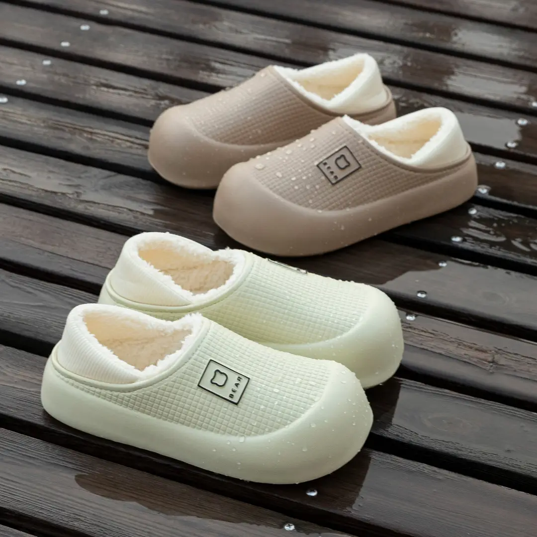 fleece-lined Waterproof Cotton Slippers Women's Home Thick-soled Moon Shoes Autumn and Winter Indoor Household Couple's Moon Bag Heel Cotton Shoes for Men
