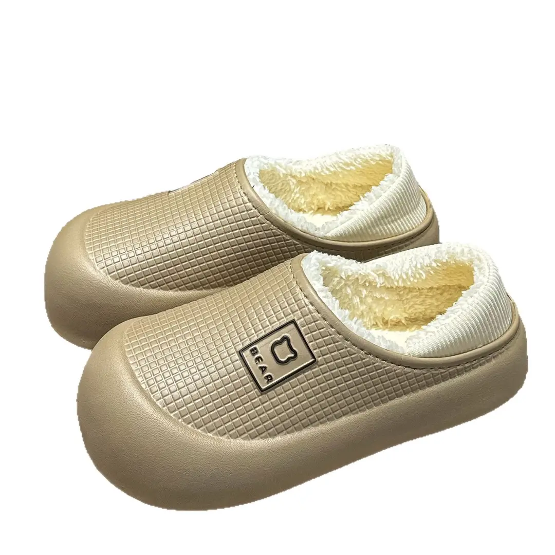 fleece-lined Waterproof Cotton Slippers Women's Home Thick-soled Moon Shoes Autumn and Winter Indoor Household Couple's Moon Bag Heel Cotton Shoes for Men