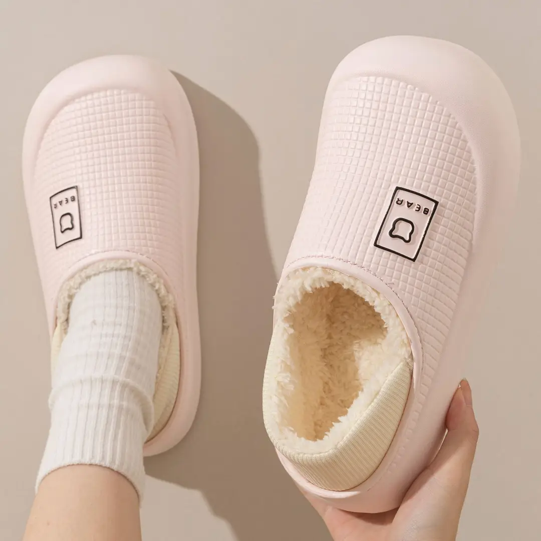 fleece-lined Waterproof Cotton Slippers Women's Home Thick-soled Moon Shoes Autumn and Winter Indoor Household Couple's Moon Bag Heel Cotton Shoes for Men