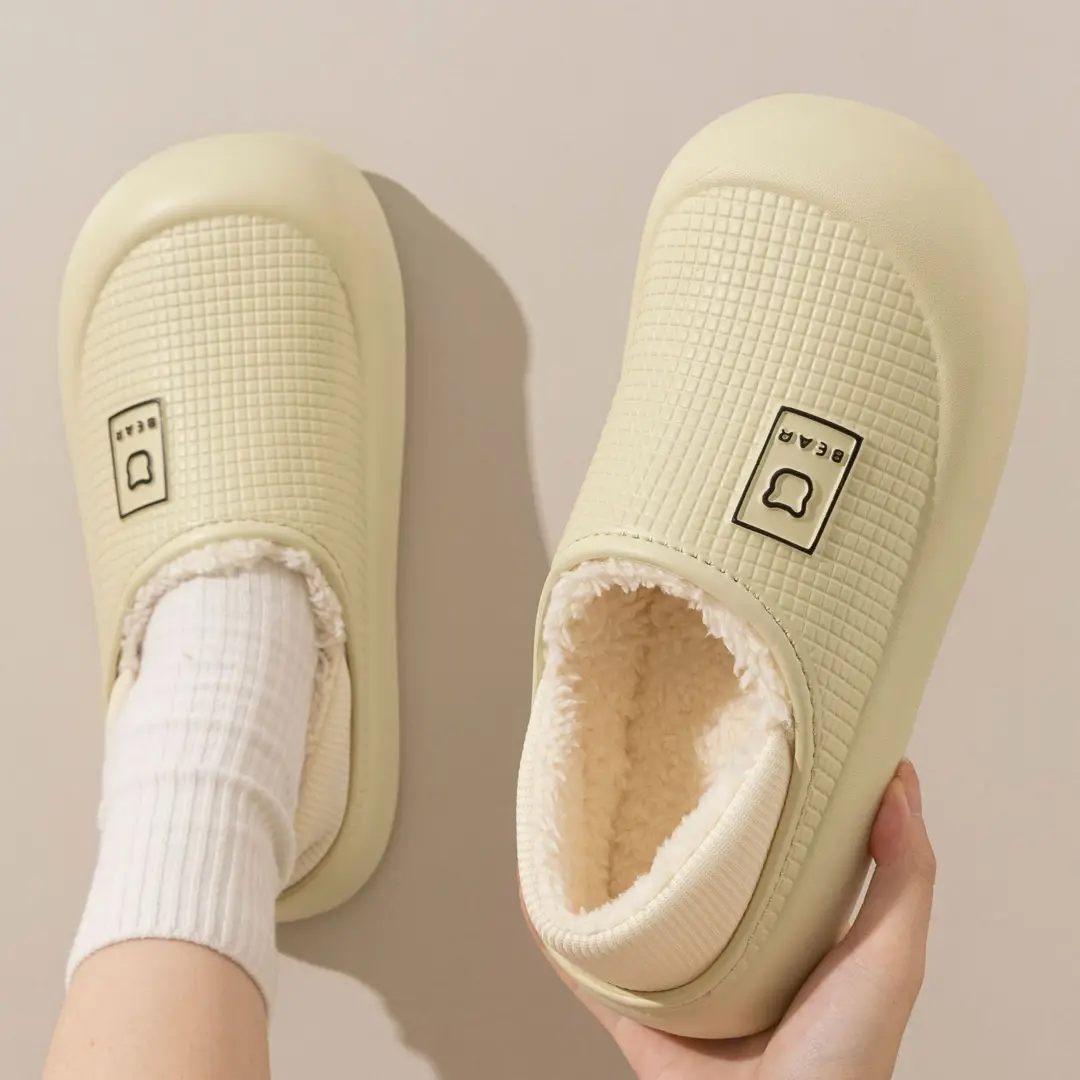 fleece-lined Waterproof Cotton Slippers Women's Home Thick-soled Moon Shoes Autumn and Winter Indoor Household Couple's Moon Bag Heel Cotton Shoes for Men