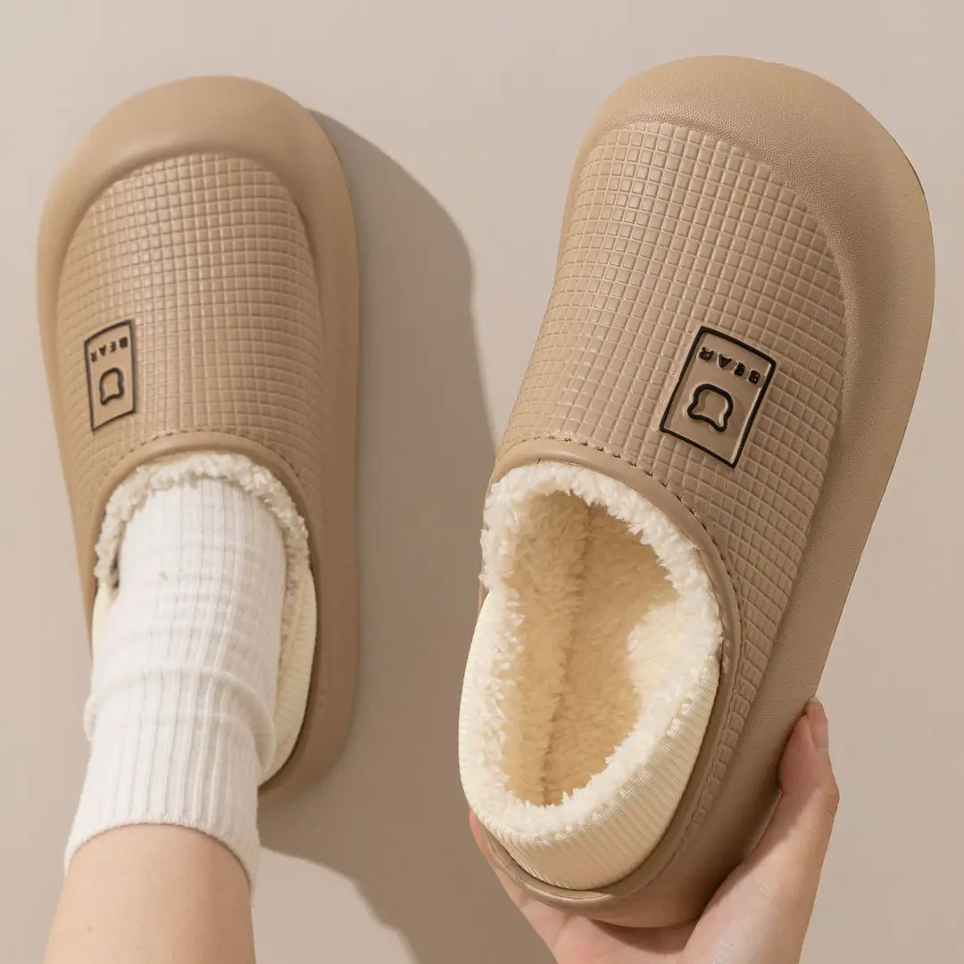 fleece-lined Waterproof Cotton Slippers Women's Home Thick-soled Moon Shoes Autumn and Winter Indoor Household Couple's Moon Bag Heel Cotton Shoes for Men
