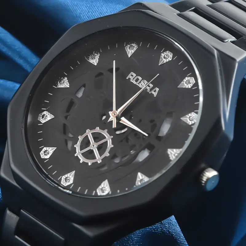 Rosra Men's Black Gold Quartz Watch with Diamond Dial — feature 17