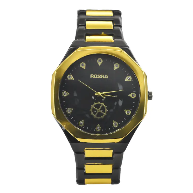 Rosra Men's Black Gold Quartz Watch with Diamond Dial - Image 6