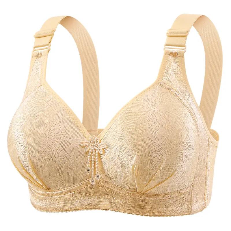 New plus size Gather No Steel Ring Comfortable Breathable Bra Lace Cloth Four Buckle Thin Mold Cup Side Collusion Mom Underwear
