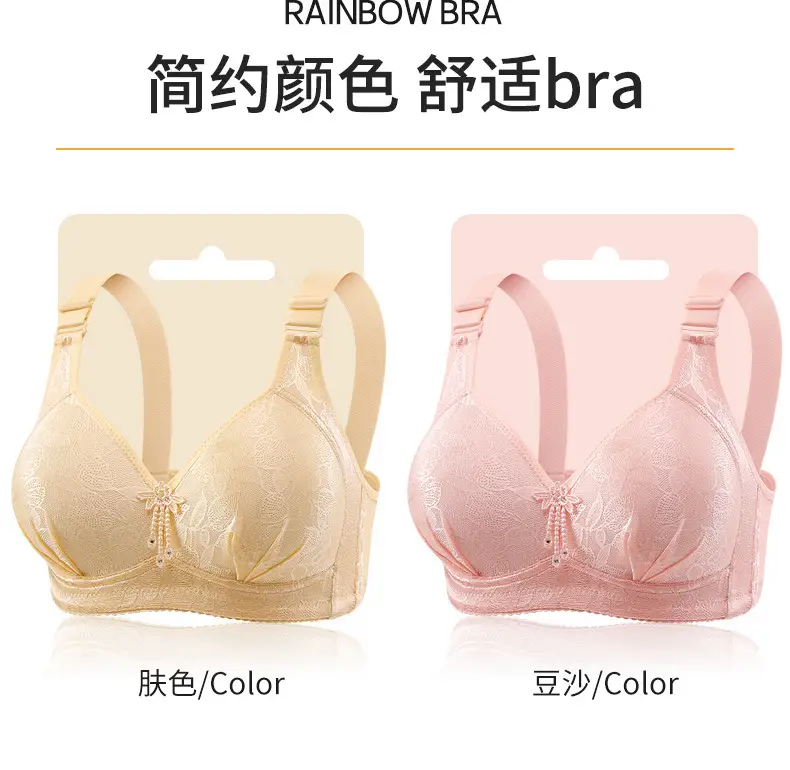New plus size Gather No Steel Ring Comfortable Breathable Bra Lace Cloth Four Buckle Thin Mold Cup Side Collusion Mom Underwear — feature 12