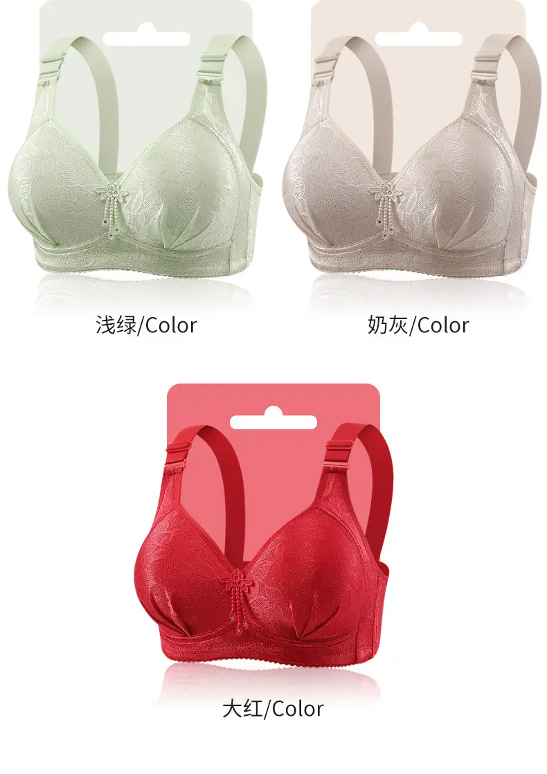 New plus size Gather No Steel Ring Comfortable Breathable Bra Lace Cloth Four Buckle Thin Mold Cup Side Collusion Mom Underwear — feature 13