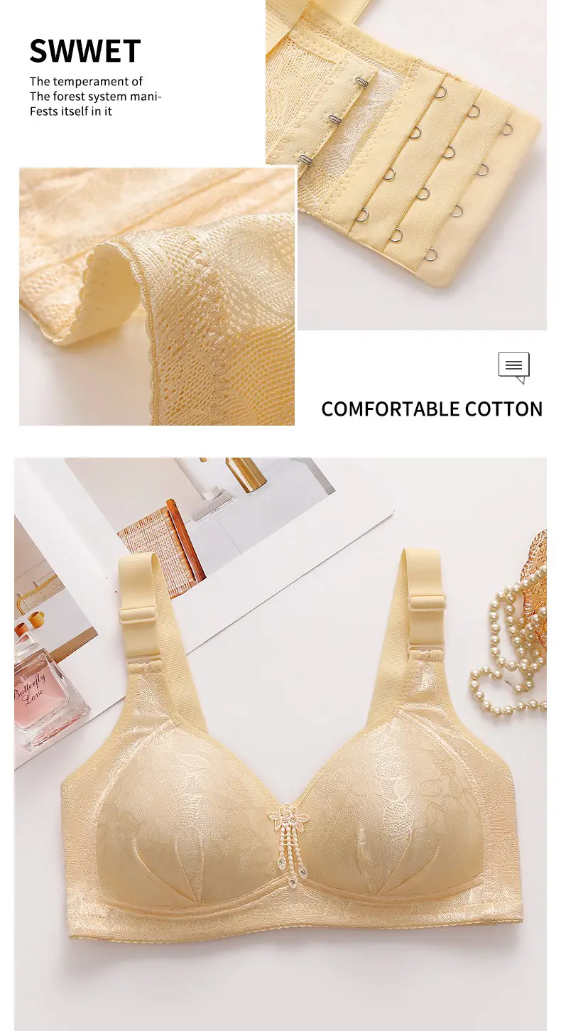 New plus size Gather No Steel Ring Comfortable Breathable Bra Lace Cloth Four Buckle Thin Mold Cup Side Collusion Mom Underwear — feature 15