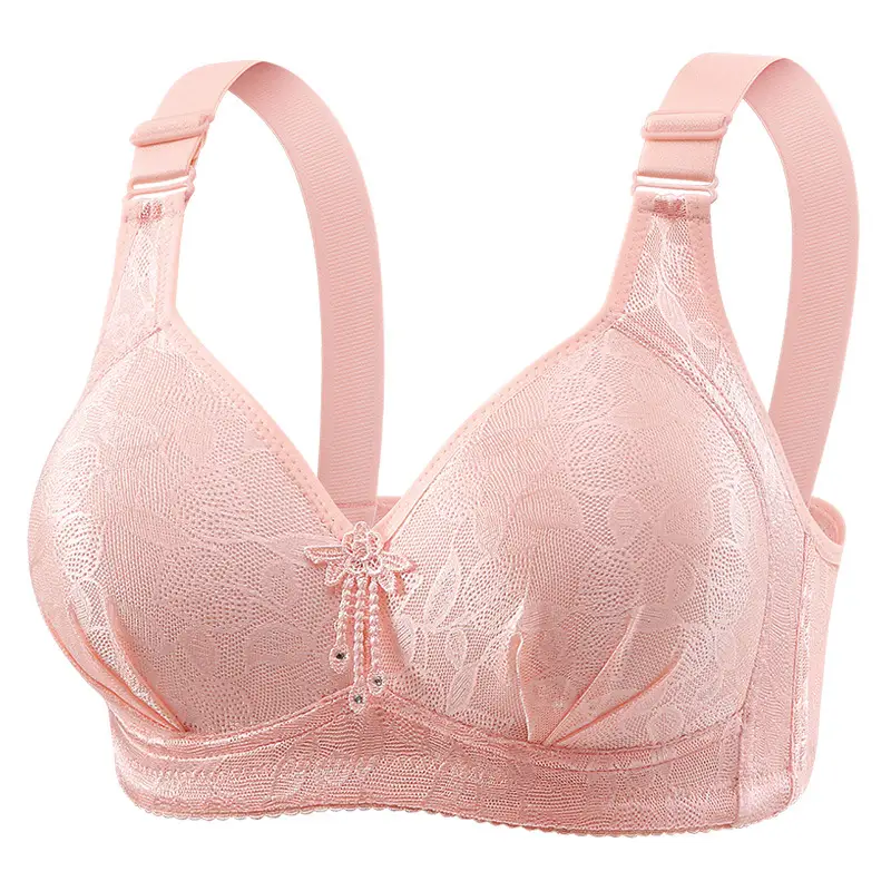 New plus size Gather No Steel Ring Comfortable Breathable Bra Lace Cloth Four Buckle Thin Mold Cup Side Collusion Mom Underwear