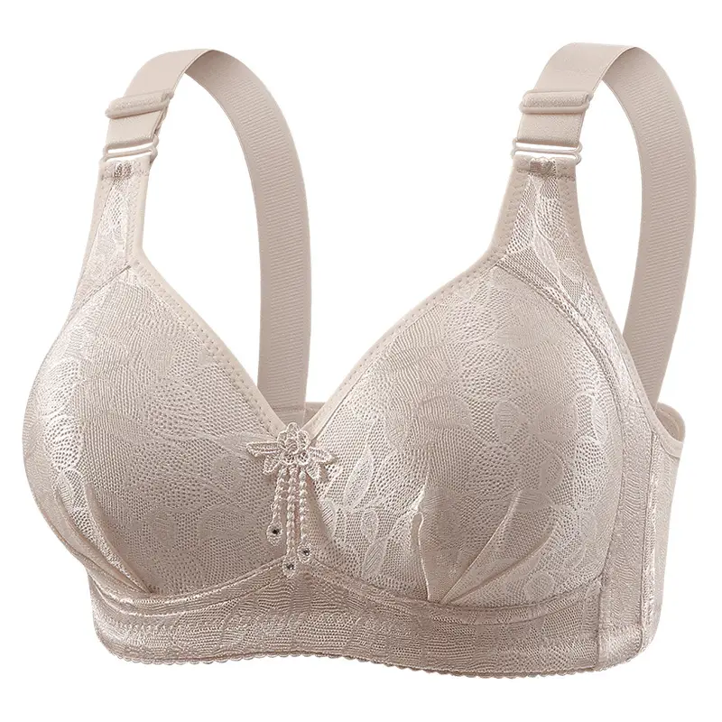 New plus size Gather No Steel Ring Comfortable Breathable Bra Lace Cloth Four Buckle Thin Mold Cup Side Collusion Mom Underwear