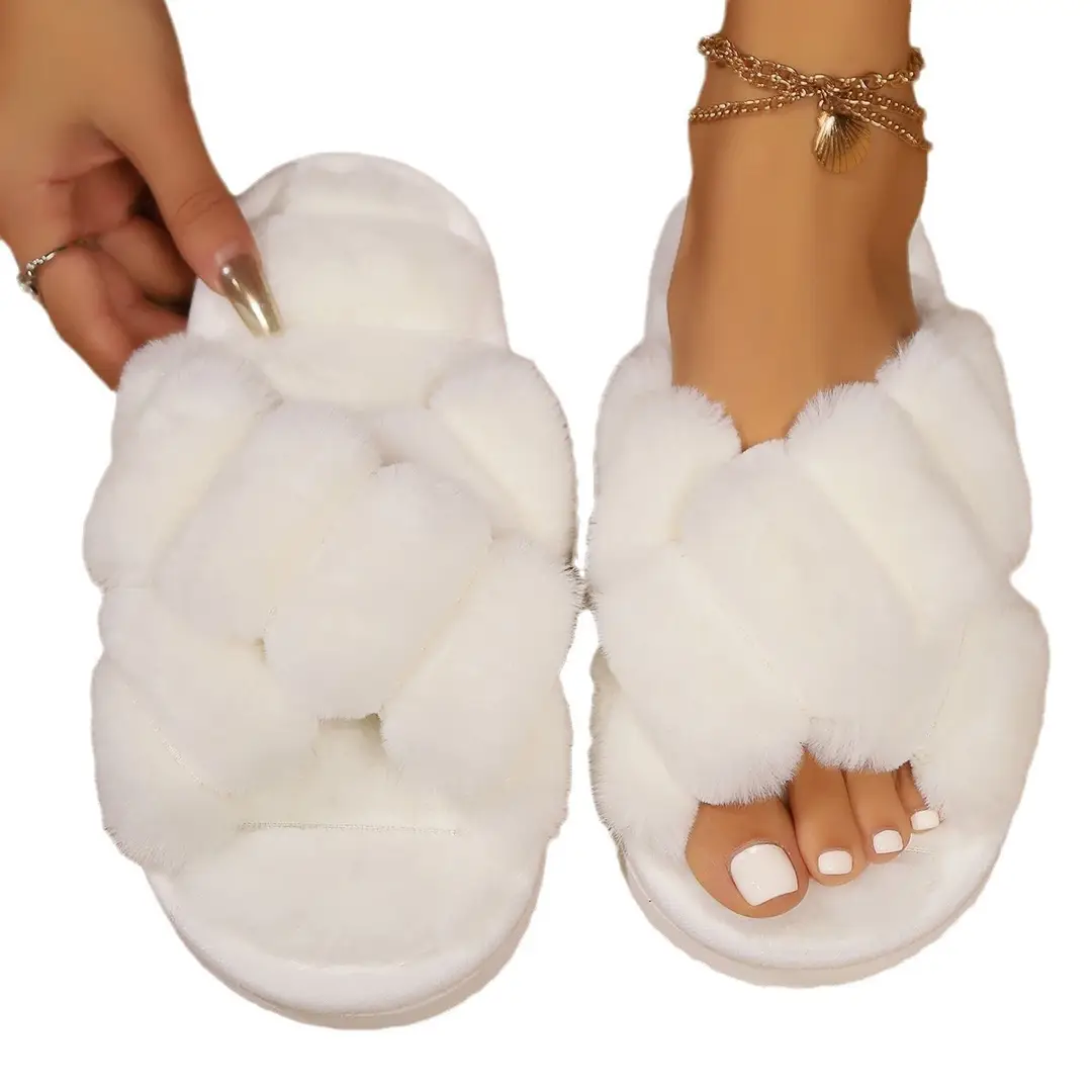 Cross-Border Popular Furry Slippers for Women, Autumn and Winter Outdoor Wear, Non-Slip Indoor Thick-Soled Plush Fluffy Maternity Cotton Slippers — feature 13