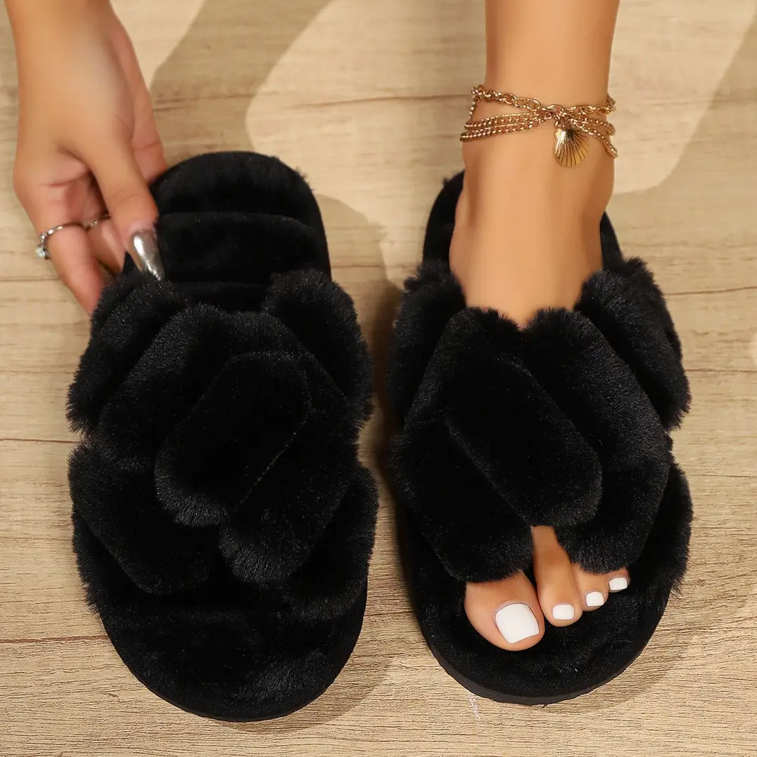 Cross-Border Popular Furry Slippers for Women, Autumn and Winter Outdoor Wear, Non-Slip Indoor Thick-Soled Plush Fluffy Maternity Cotton Slippers — feature 15