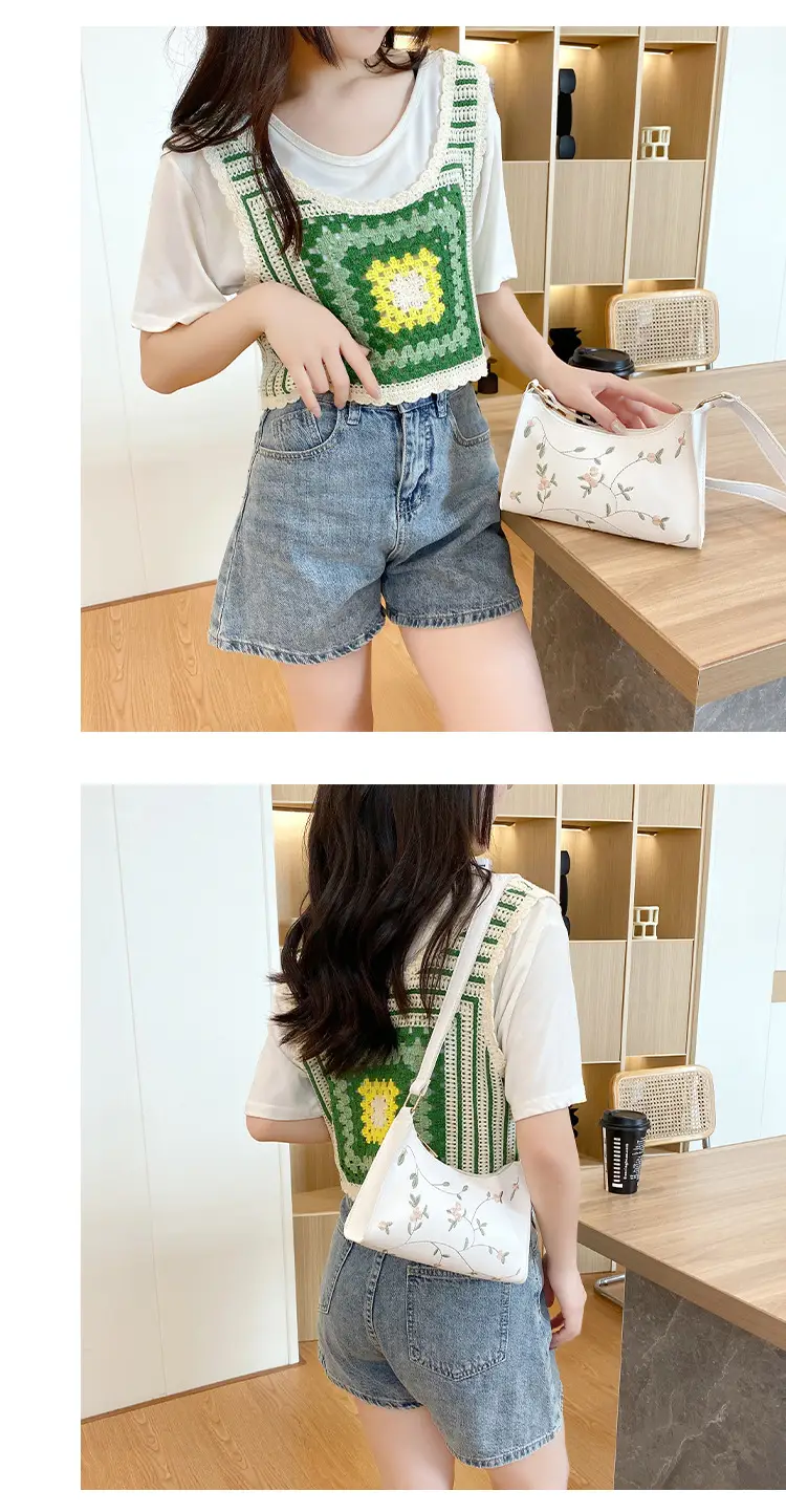 Elegant Embroidered Women's Underarm Bag Beige — feature 10