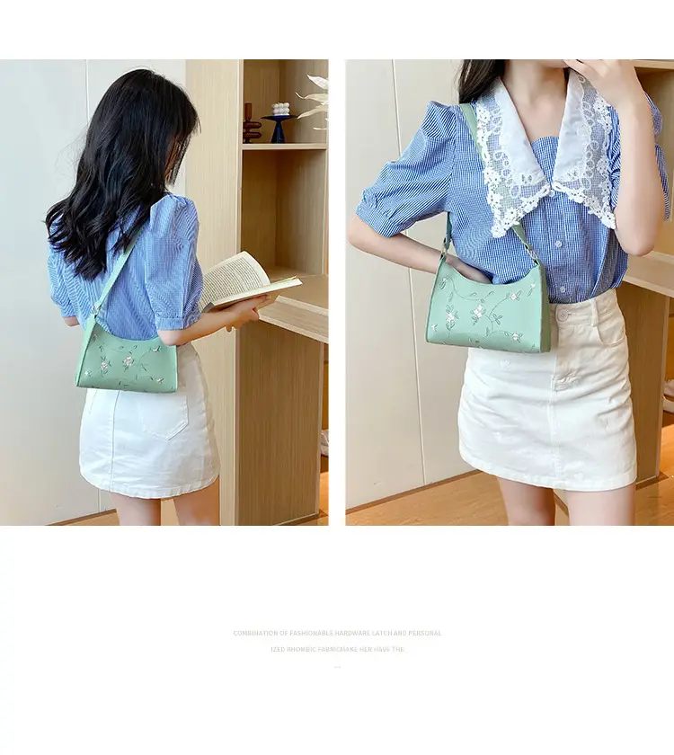 Elegant Embroidered Women's Underarm Bag Beige — feature 13