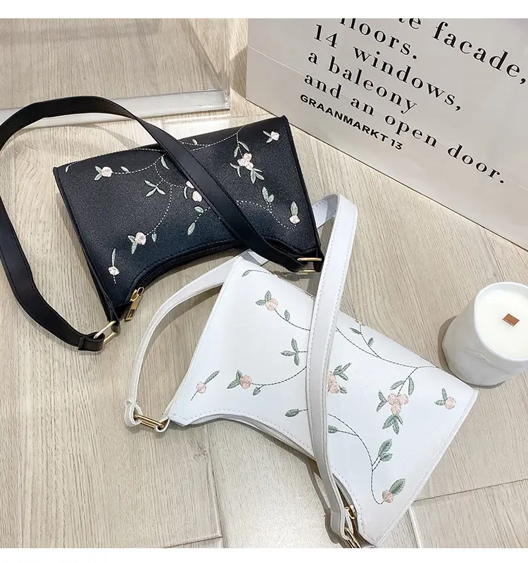 Elegant Embroidered Women's Underarm Bag Beige — feature 20