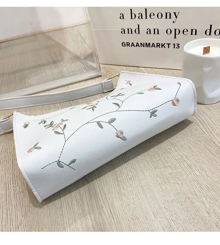 Elegant Embroidered Women's Underarm Bag Beige — feature 24