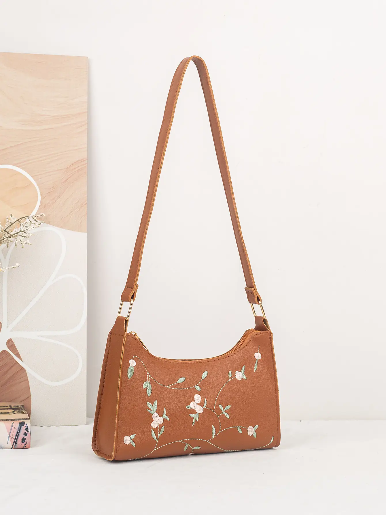 Elegant Embroidered Women's Underarm Bag Beige — feature 28