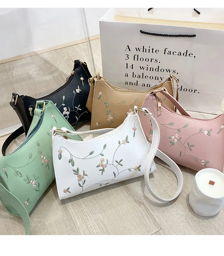 Elegant Embroidered Women's Underarm Bag Beige — feature 3