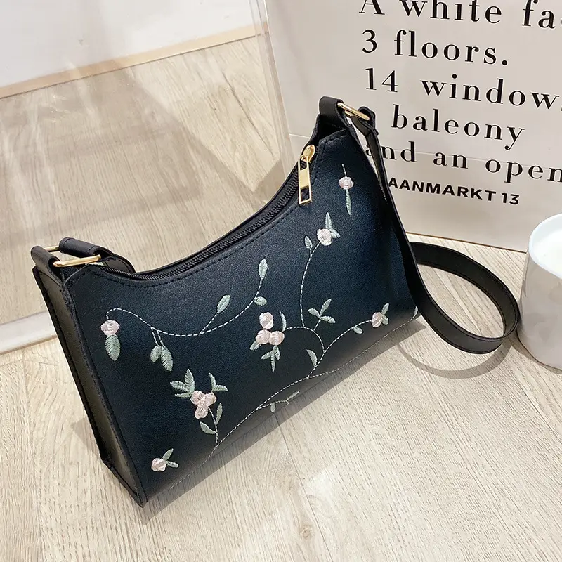 Elegant Embroidered Women's Underarm Bag Beige - Image 2