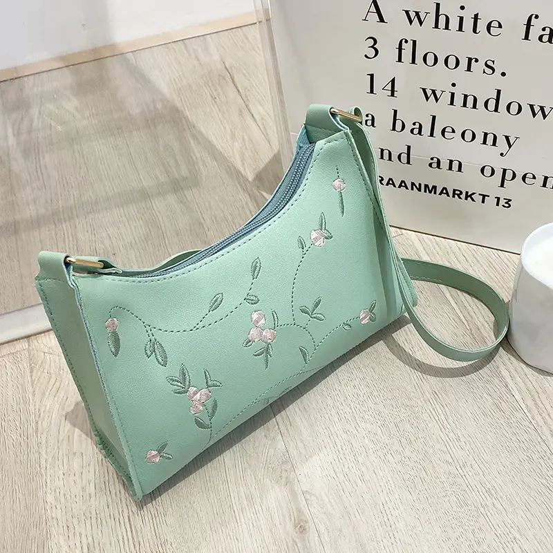Elegant Embroidered Women's Underarm Bag Beige - Image 3