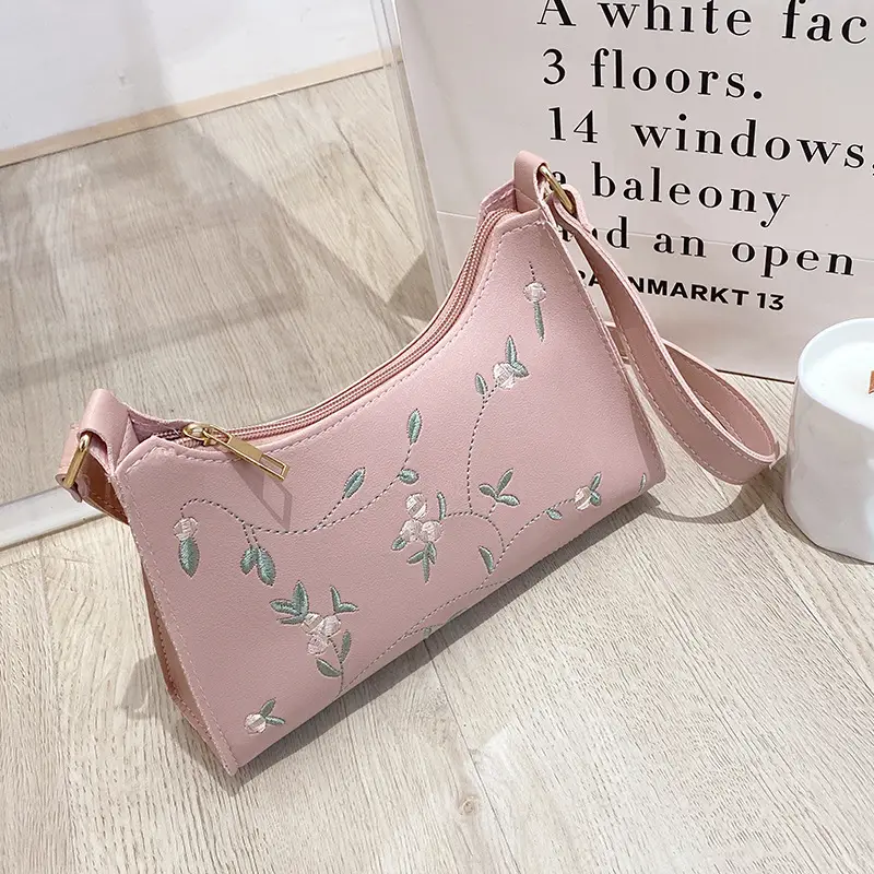 Elegant Embroidered Women's Underarm Bag Beige - Image 4